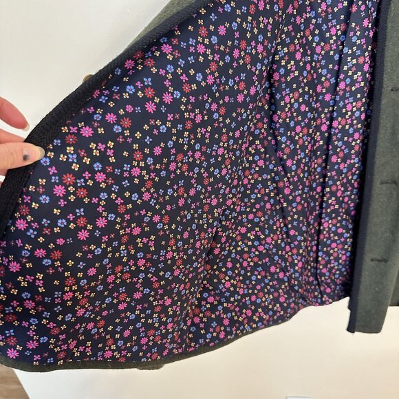 Vintage Wolle Womens Green Wool Cardigan Jacket Floral Lining & Brass Buttons - Picture 8 of 10